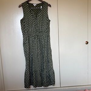 J. Jill Olive Polka Dot Carefree Midi Dress Large